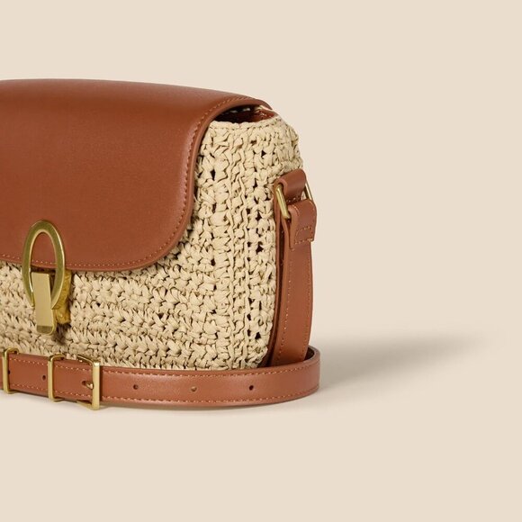 Elegant Women's Raffia Crossbody Flap Bag with Adjustable Strap and Metal Lock - Picture 4 of 4